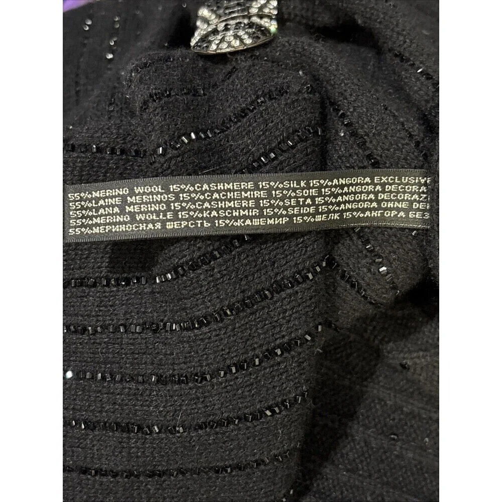 Ralph Lauren Black Label Cardigan Beaded Sweater Art Deco Clasp Women's Large